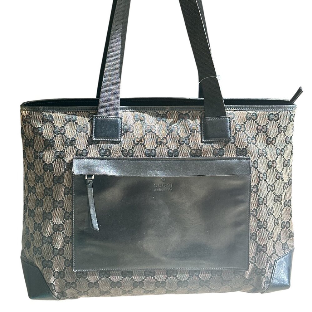 Gucci Vintage Canvas Black GG Tote Bag